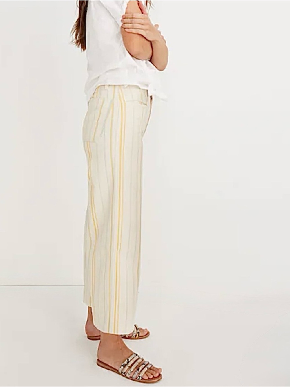 Madewell Emmett Striped Wide-Leg Crop Pants K9884 Cream Yellow Blue (28) - Picture 5 of 17